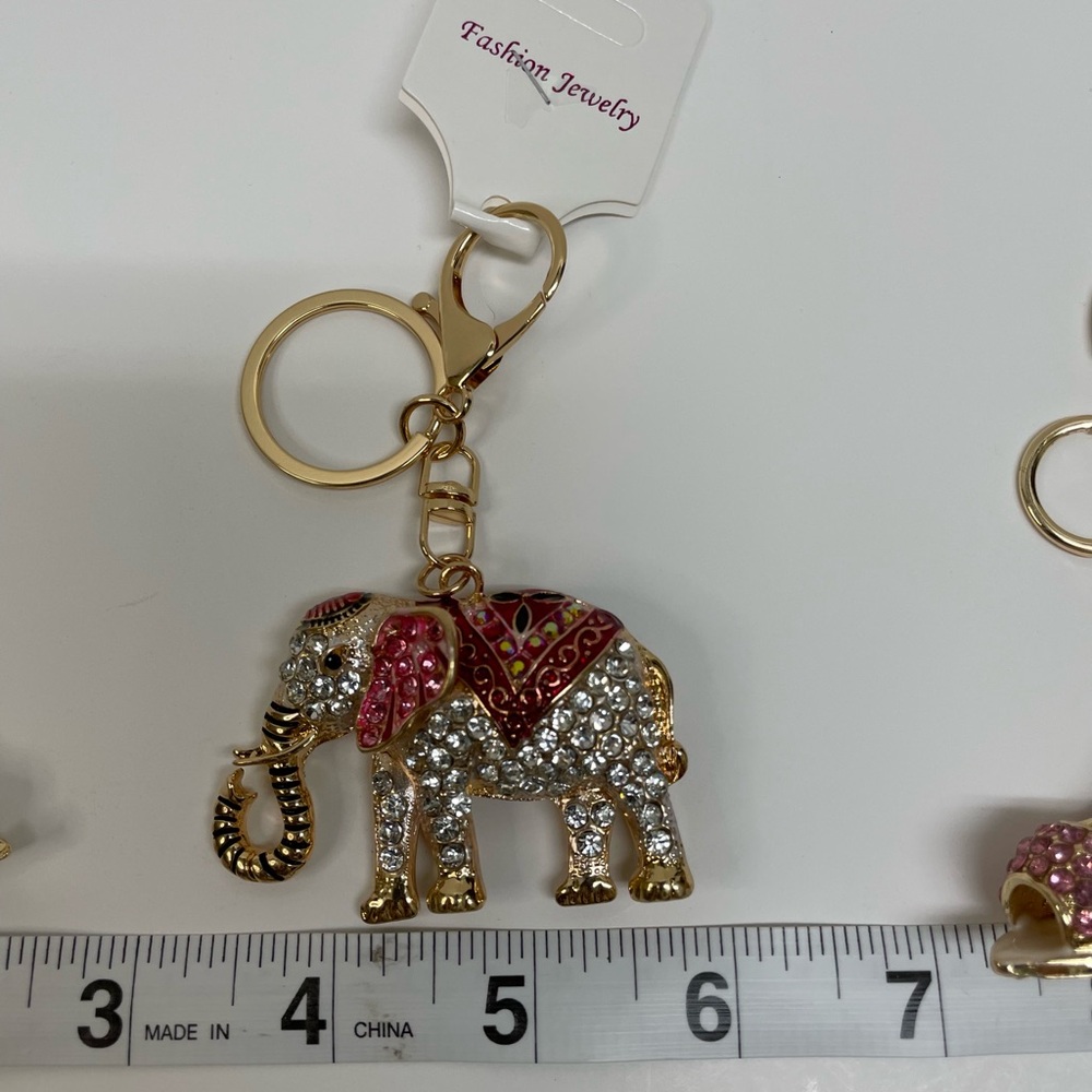 Gold and Pink Elephant Bag Charm
